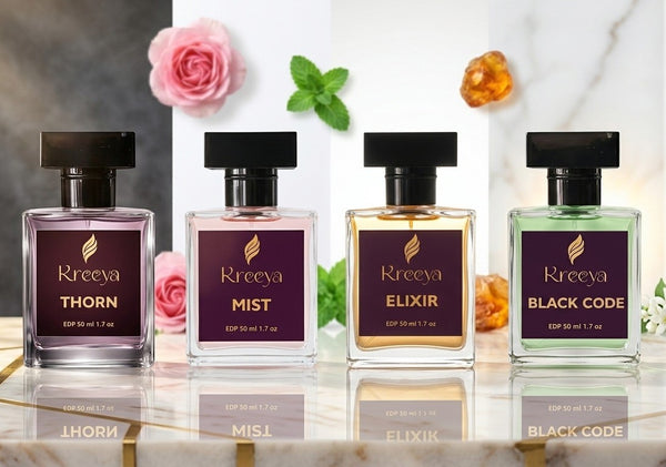 Kreeya Perfumes Combo - THORN, BLACK CODE, ELIXIR, MIST 50 ML