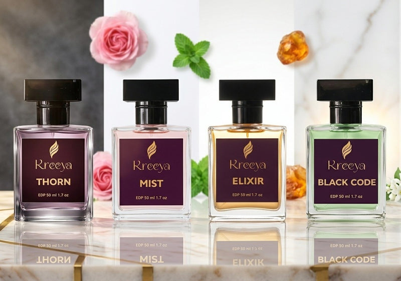 Kreeya Perfumes Combo - THORN, BLACK CODE, ELIXIR, MIST 50 ML